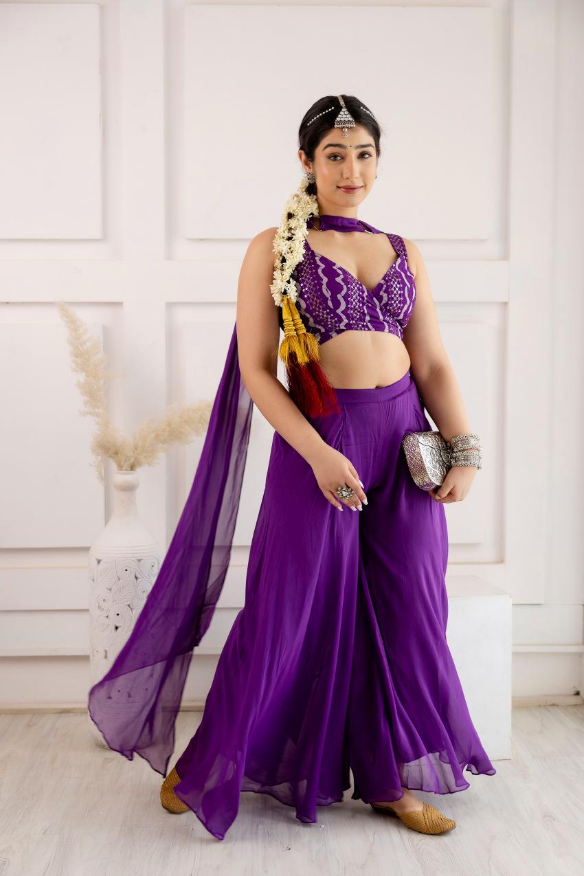 Purple Tie Viscose Western Dress