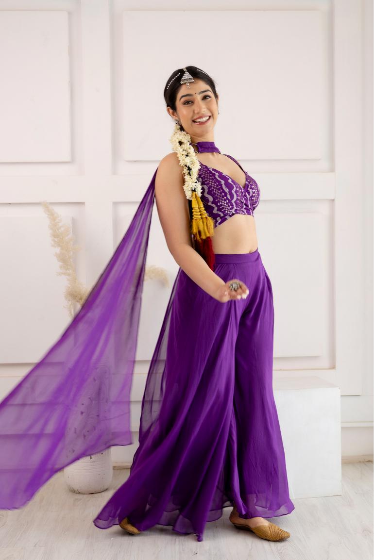 Purple Tie Viscose Western Dress — alternate view