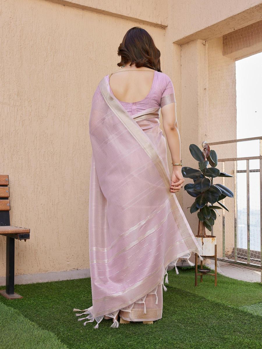Purple Tissue Linen Silk Zari Saree — alternate view