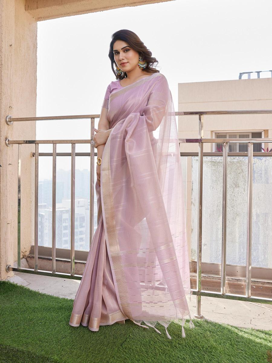 Purple Tissue Linen Silk Zari Saree
