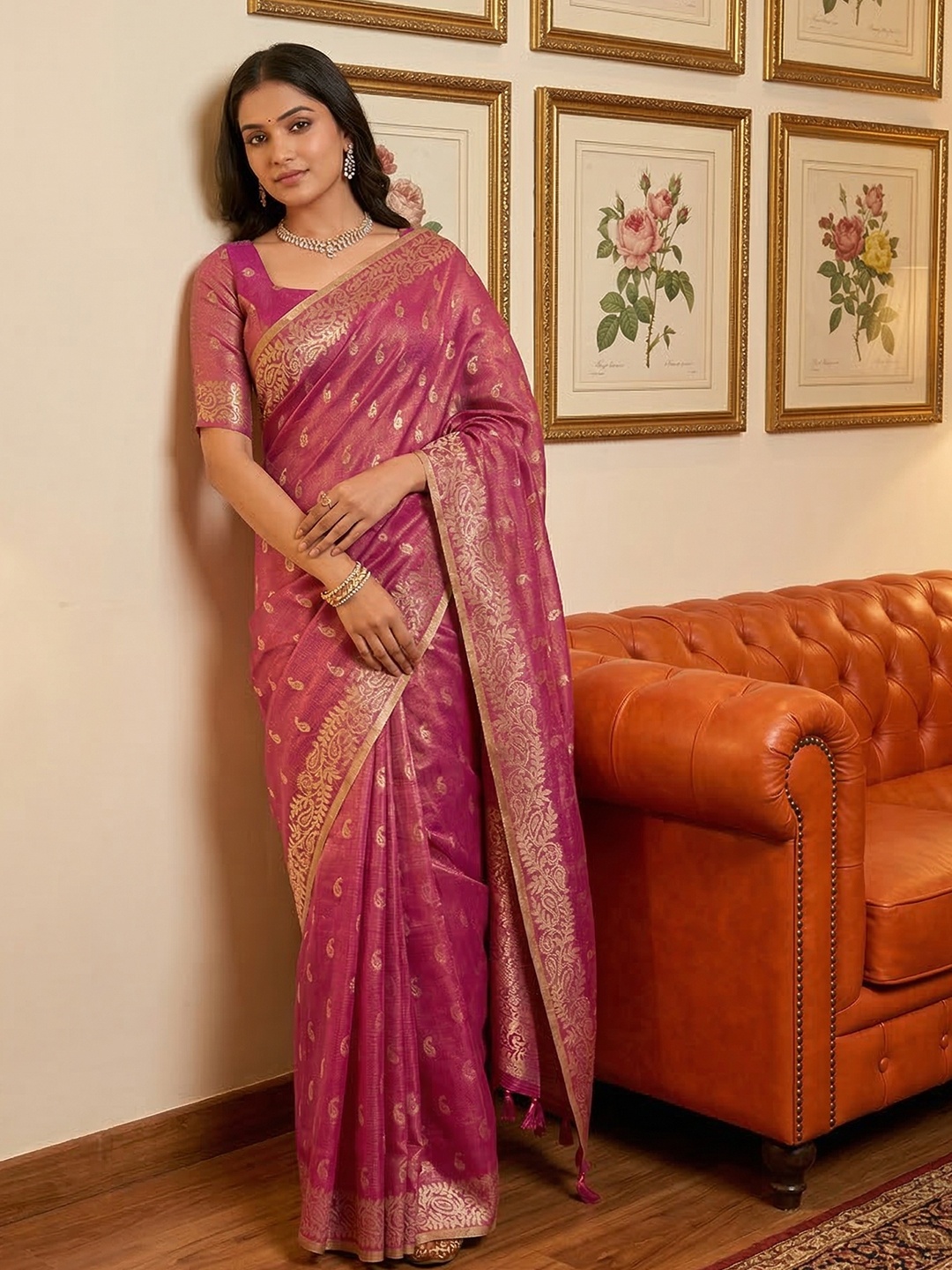 Purple Tissue Silk Woven Designer Saree