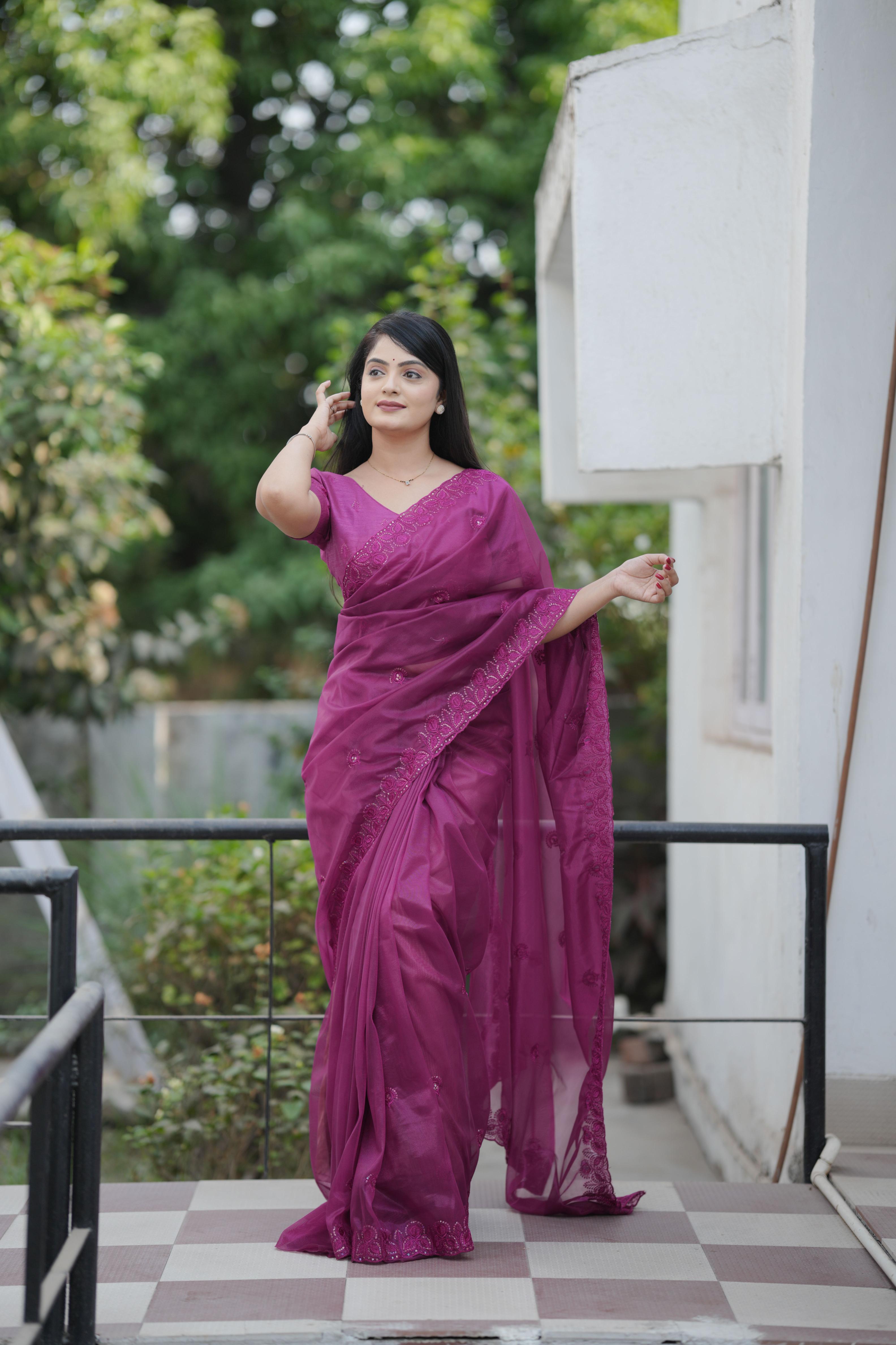 Purple Twill Net Saree