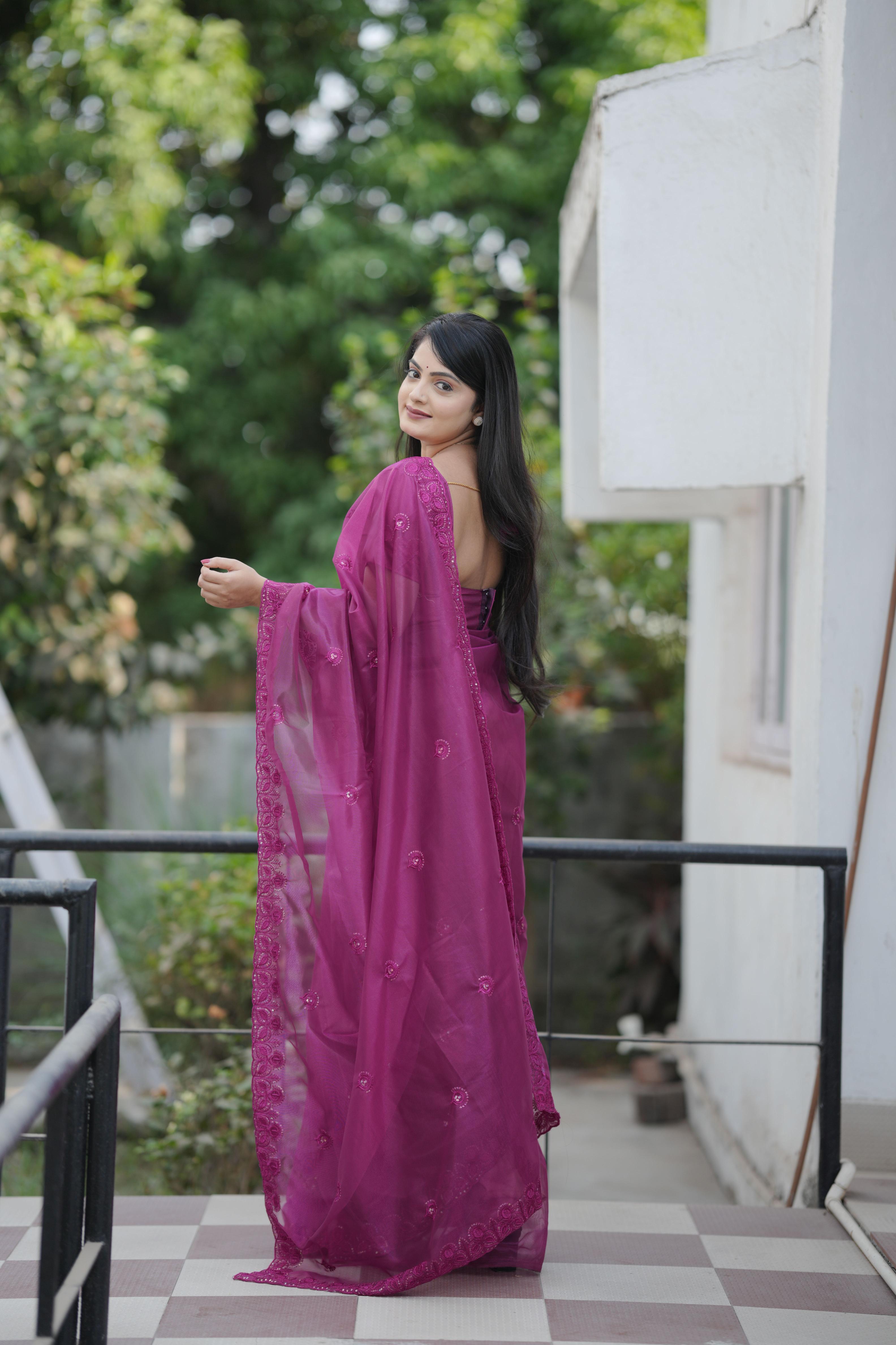 Purple Twill Net Saree — alternate view