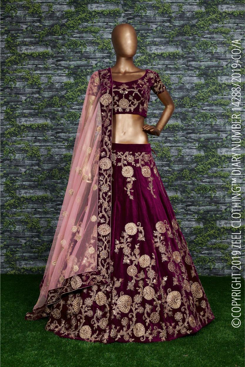 Purple Velvet Bridal Velvet Lehenga
