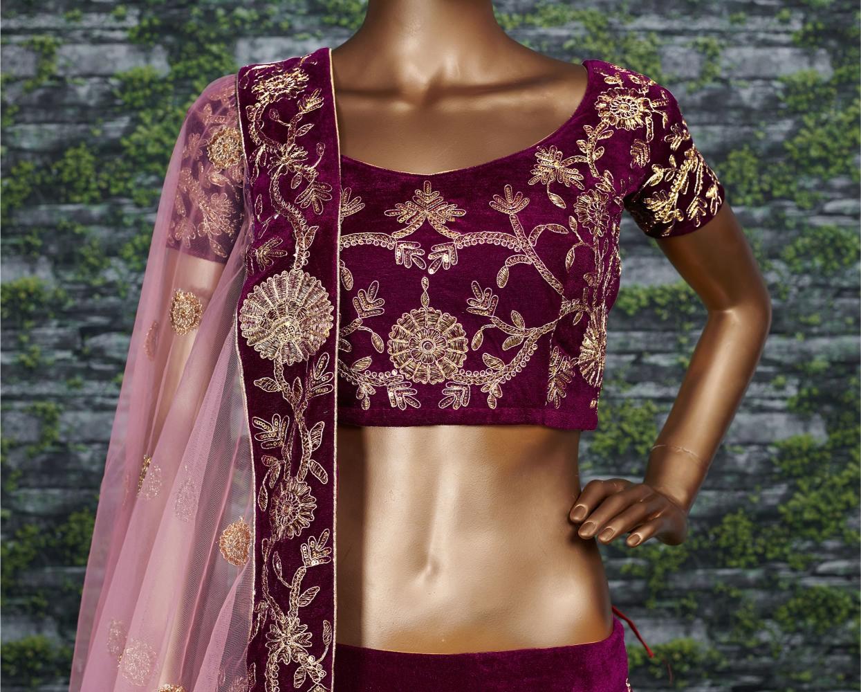 Purple Velvet Bridal Velvet Lehenga — alternate view