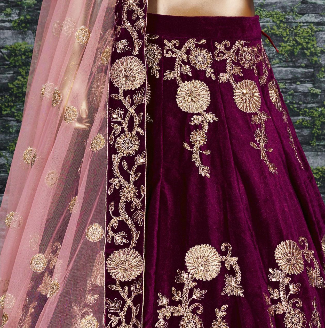 Purple Velvet Bridal Velvet Lehenga