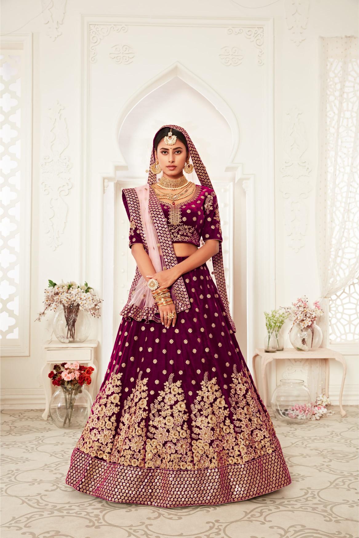 Purple Velvet Lehenga Choli