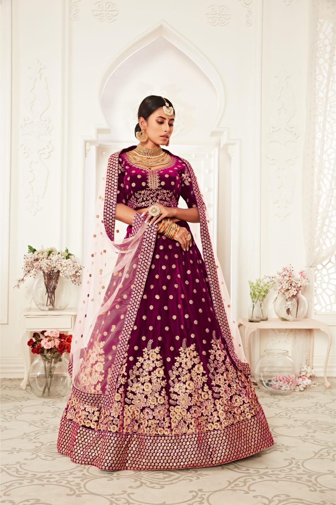 Purple Velvet Lehenga Choli