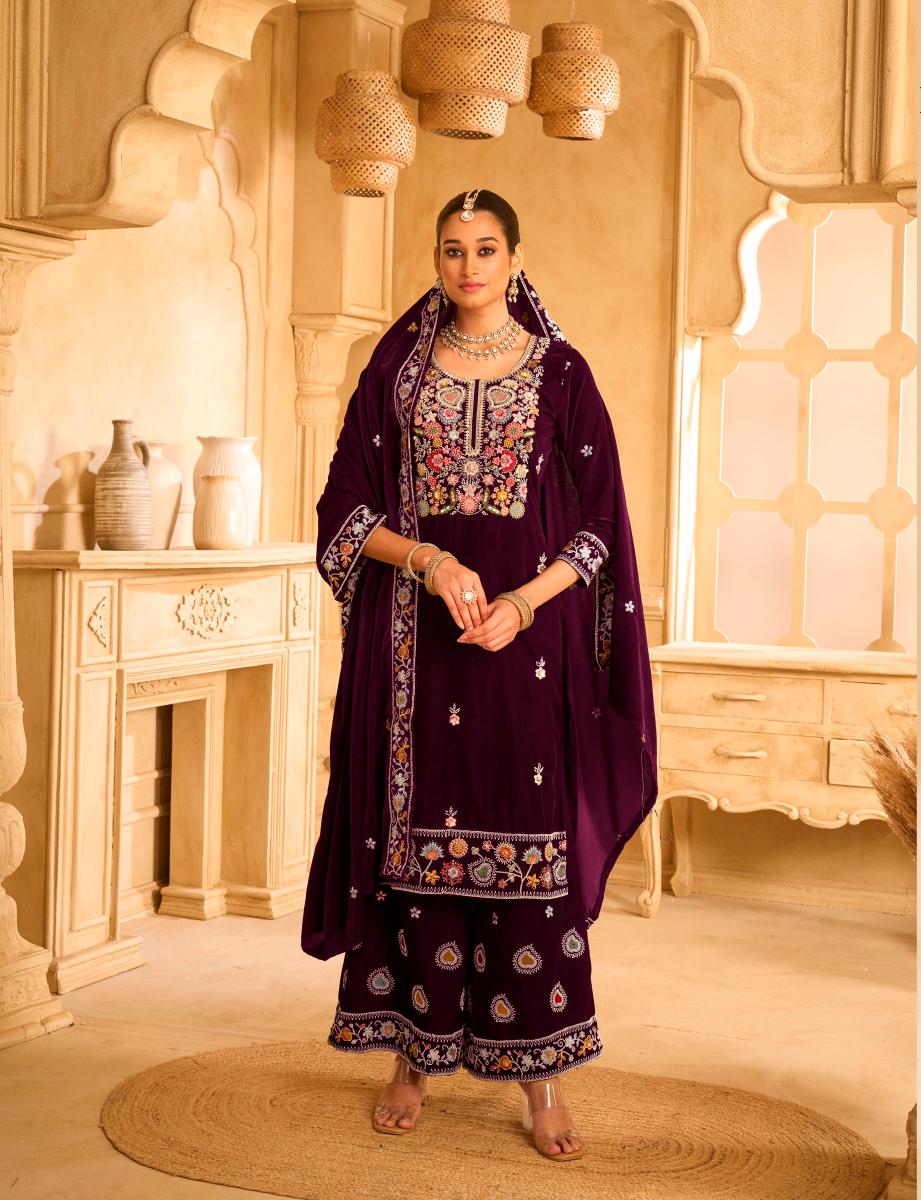 Purple Velvet Palazzo Suits