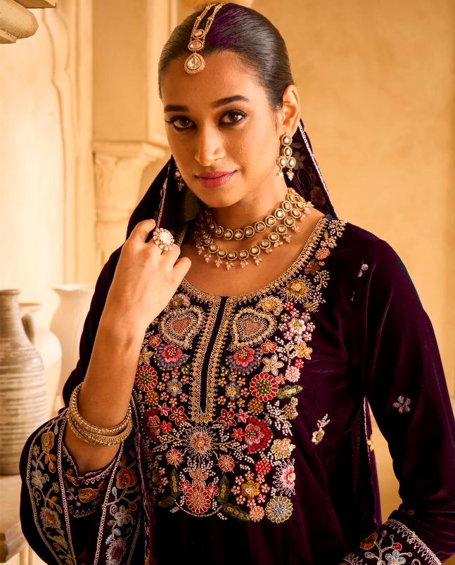 Purple Velvet Palazzo Suits — alternate view