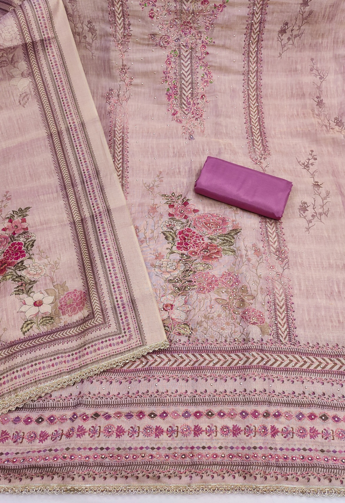 Purple Viscose Contemporary Floral Printed Straight Pant Suit