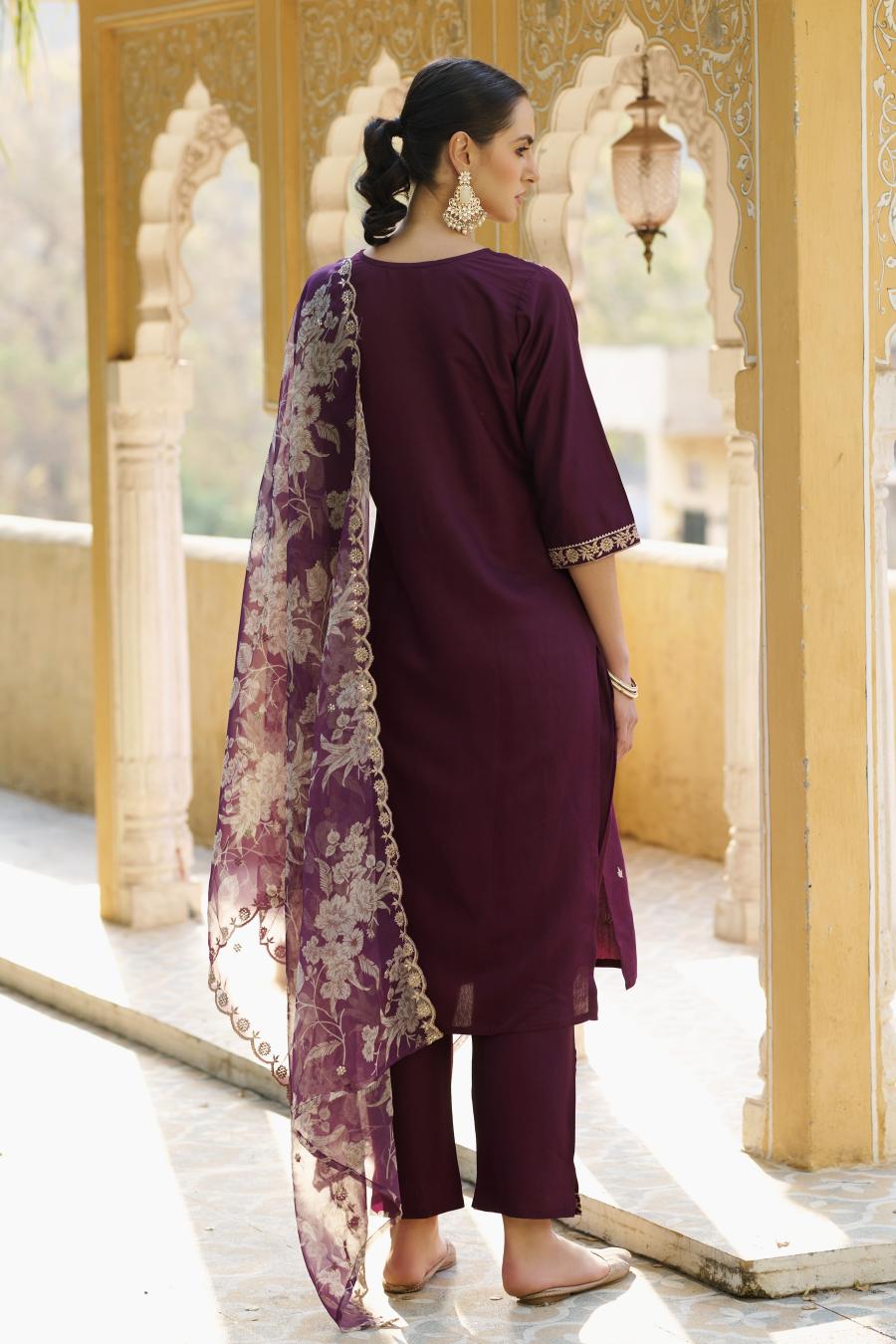 Purple Viscose Rayon Readymade Suit — alternate view