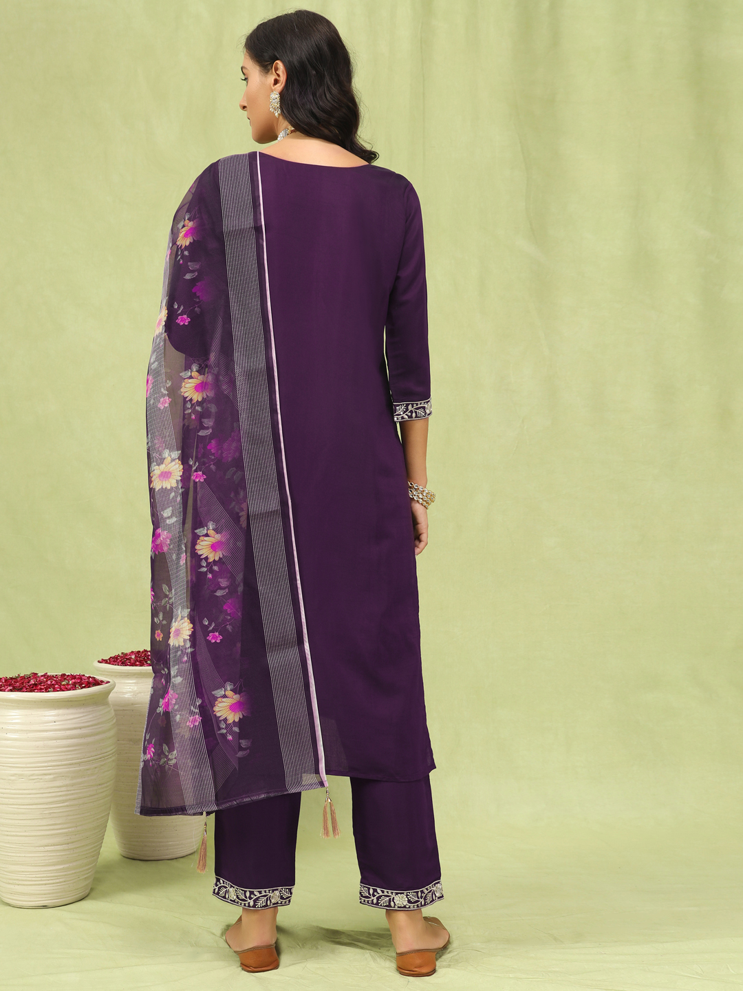 Purple Viscose Roman Silk Embroidered Salwar Suit — alternate view
