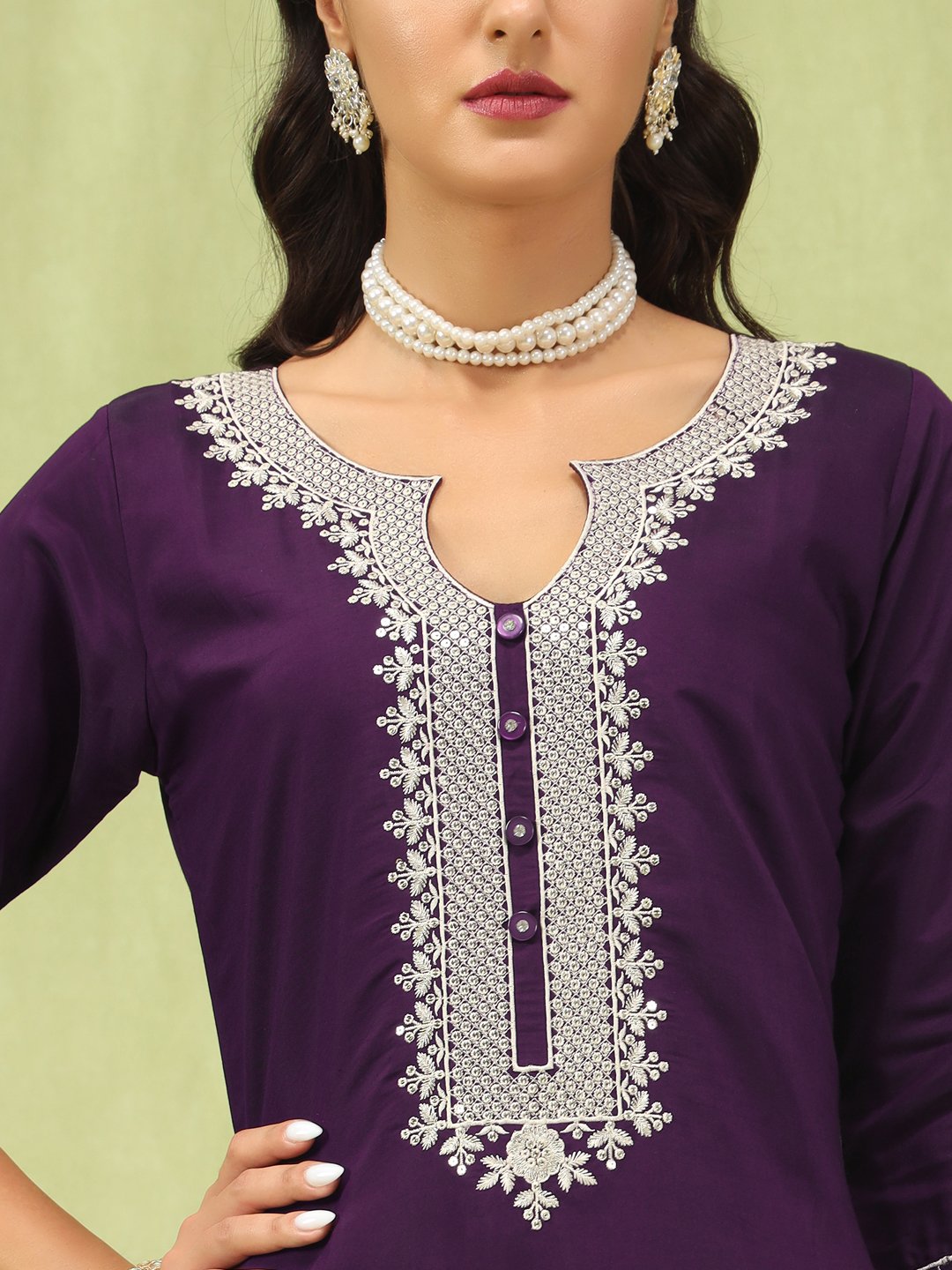 Purple Viscose Roman Silk Embroidered Salwar Suit
