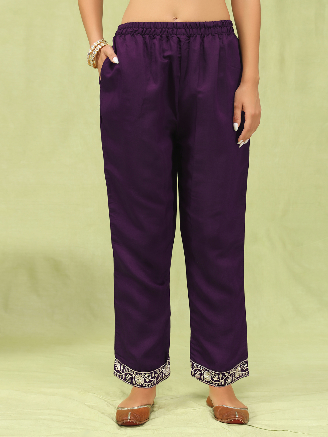 Purple Viscose Roman Silk Embroidered Salwar Suit