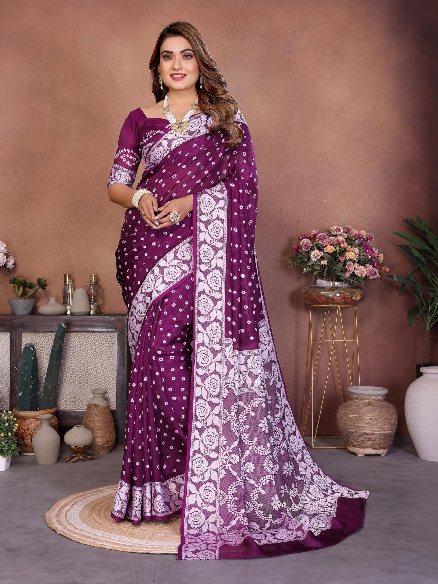 Purple Viscose Silk Printed Saree