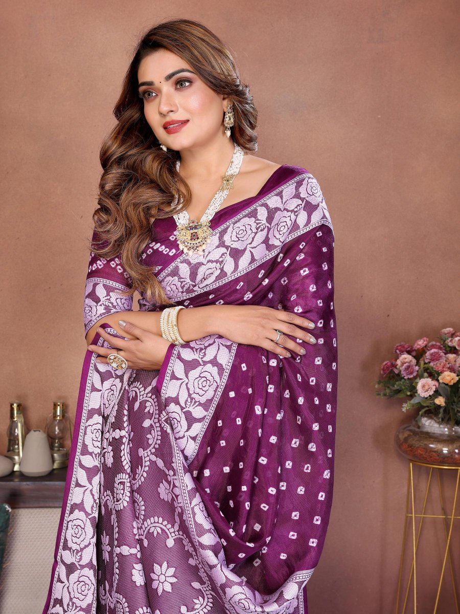 Purple Viscose Silk Printed Saree