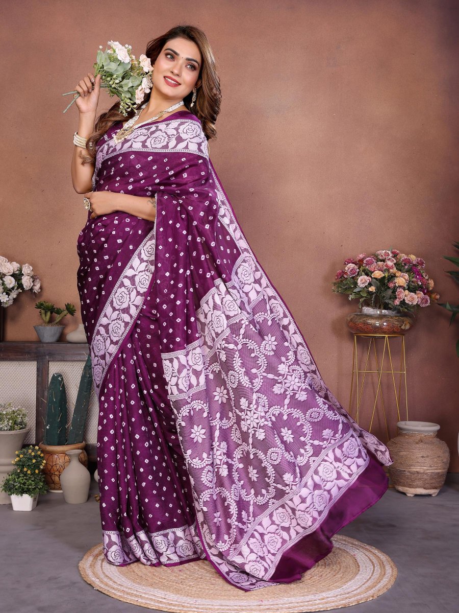Purple Viscose Silk Printed Saree