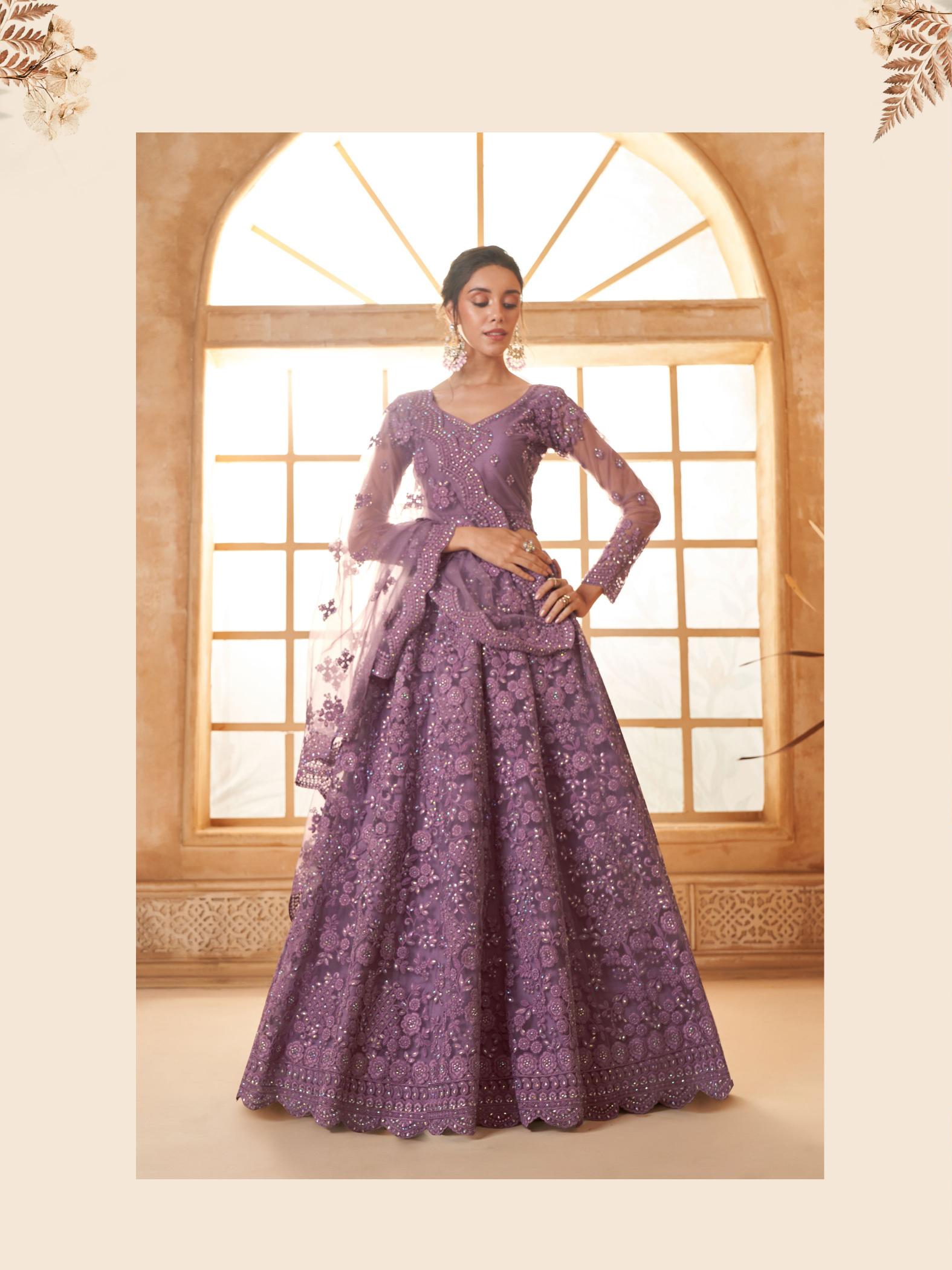 Purple Wedding Soft Net Lehenga