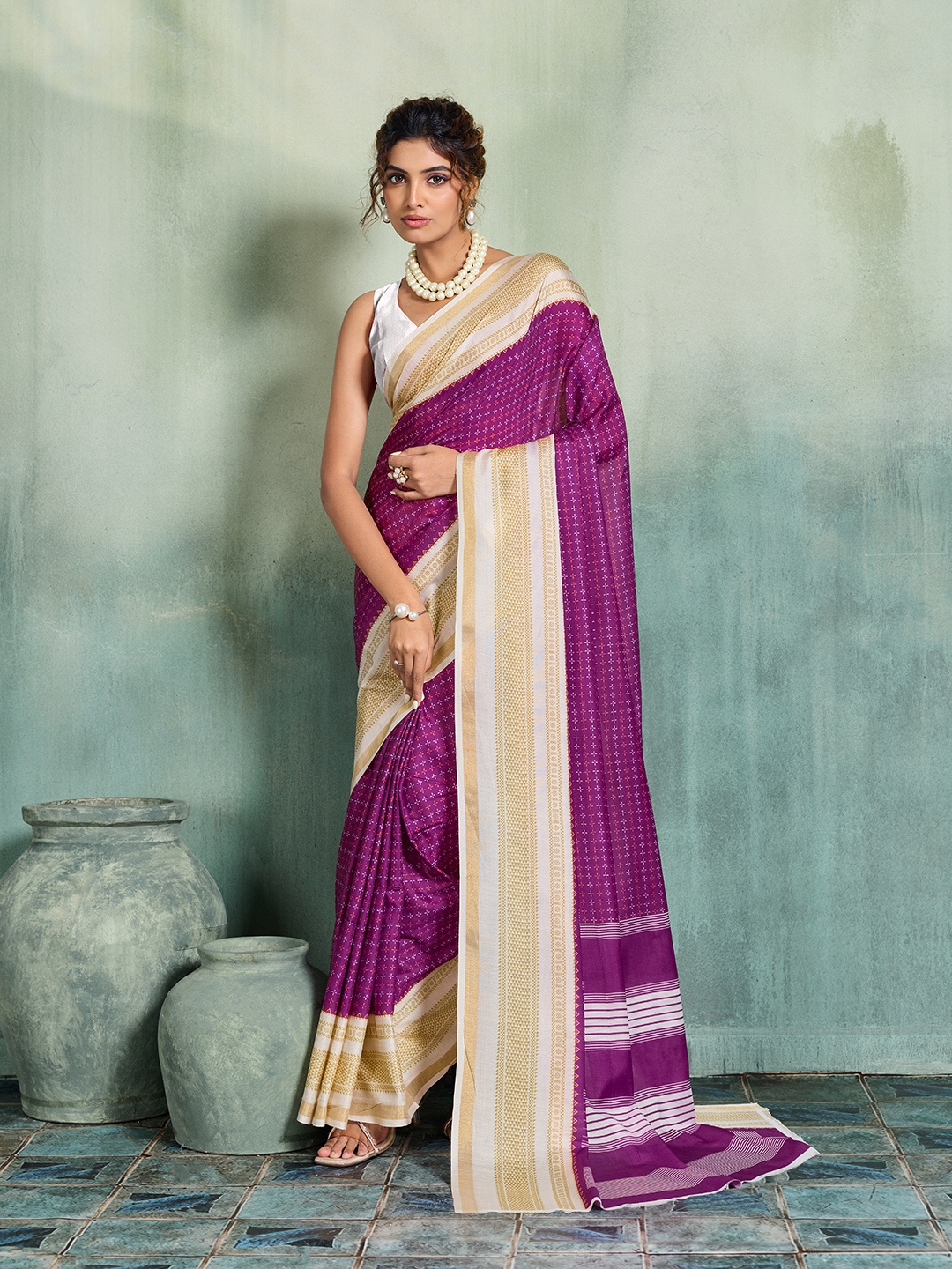 Purple Woven Butti Soft Silk Saree