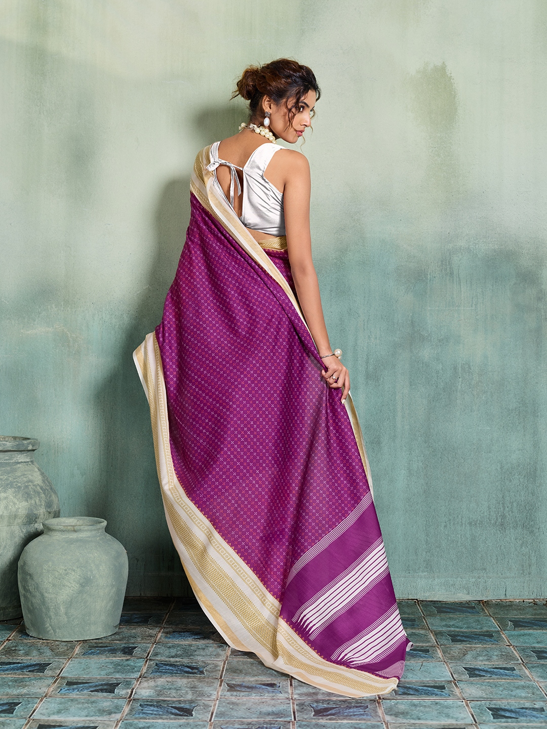 Purple Woven Butti Soft Silk Saree — alternate view