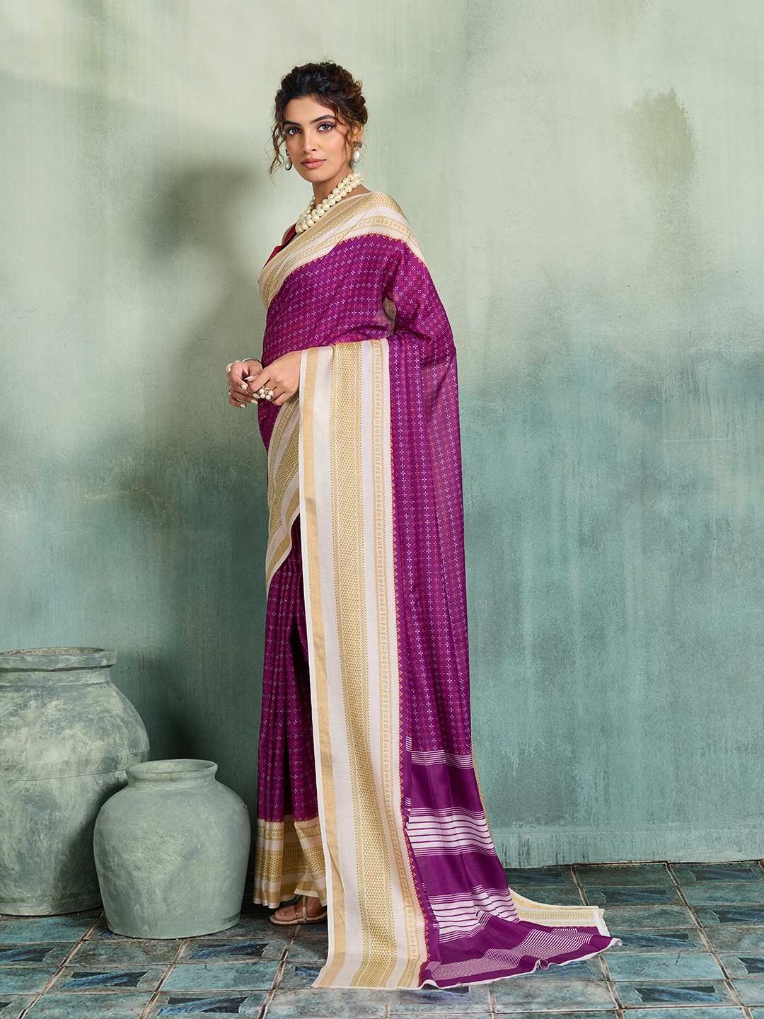 Purple Woven Butti Soft Silk Saree