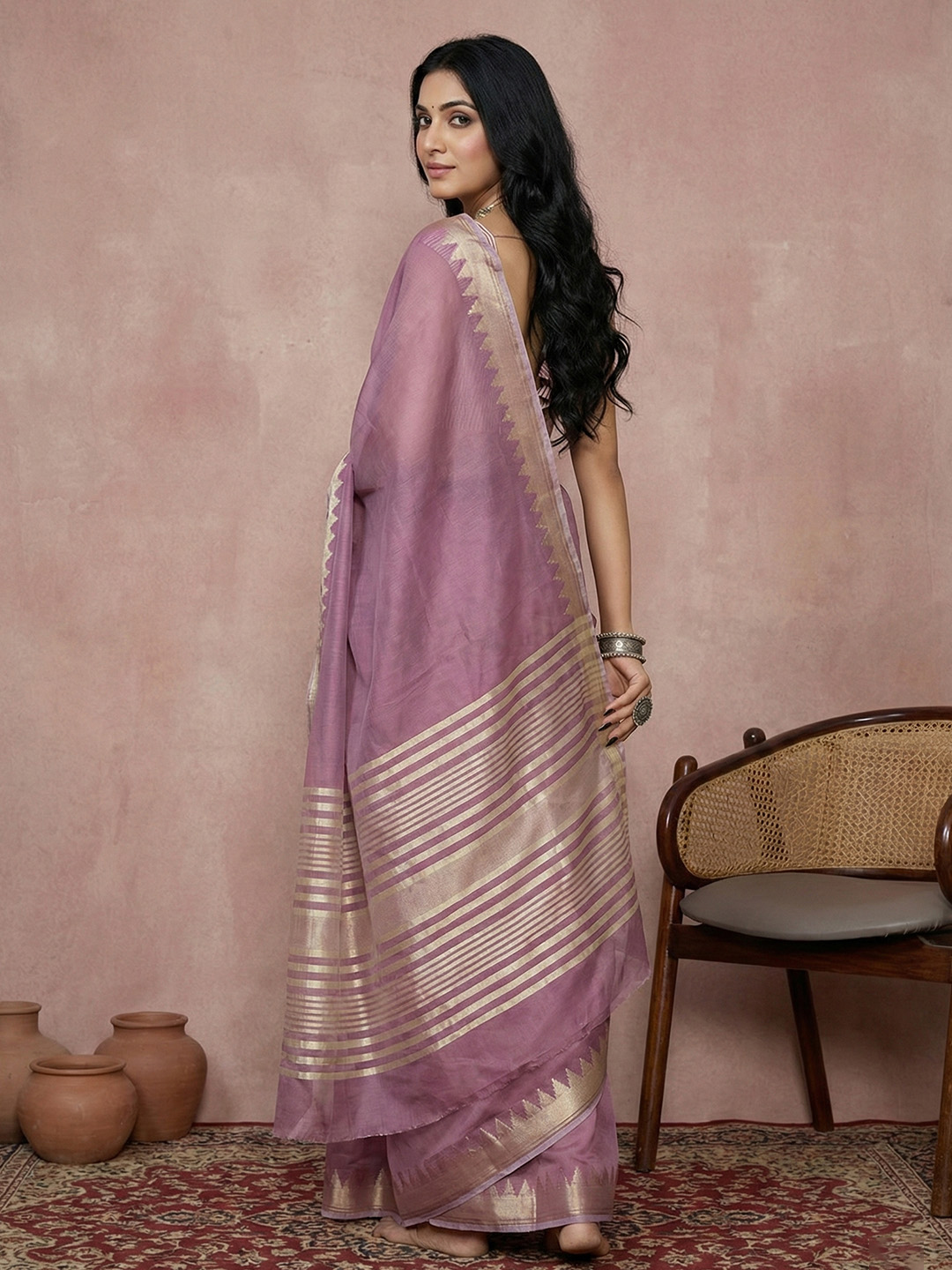 Purple Woven Designer Cotton Saree