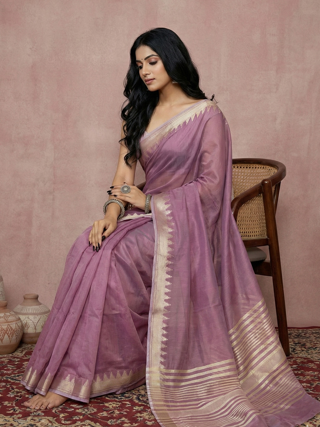 Purple Woven Designer Cotton Saree