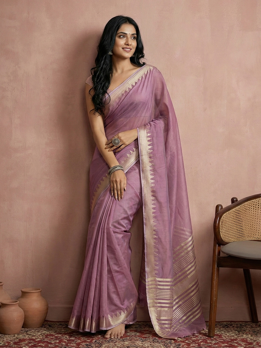 Purple Woven Designer Cotton Saree