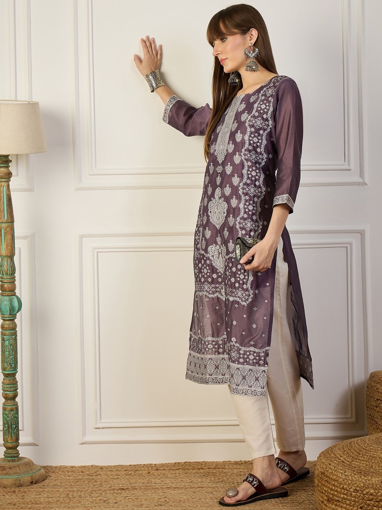 Purple Woven Designer Cotton Silk Kurti
