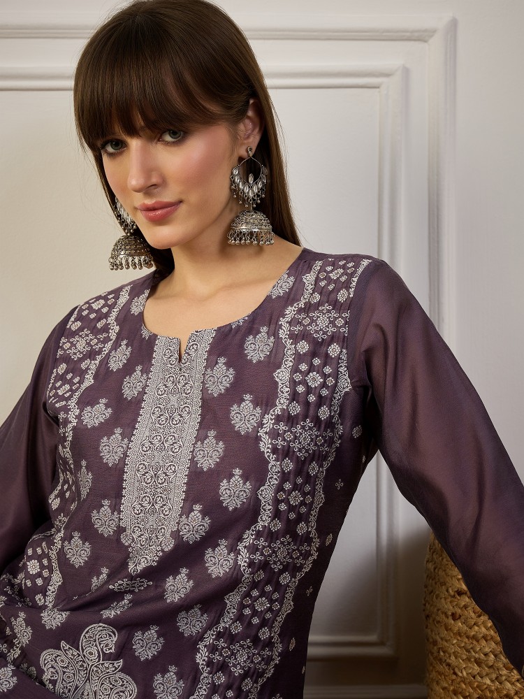 Purple Woven Designer Cotton Silk Kurti