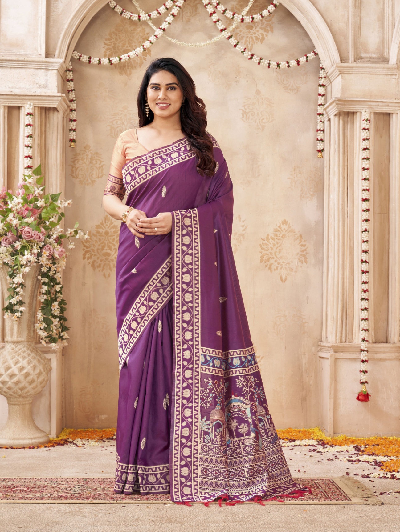Purple Woven Designer Handloom Raw Silk Saree