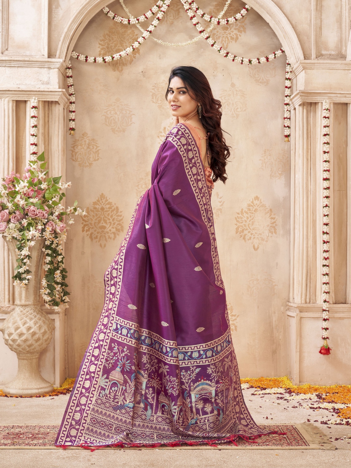 Purple Woven Designer Handloom Raw Silk Saree — alternate view