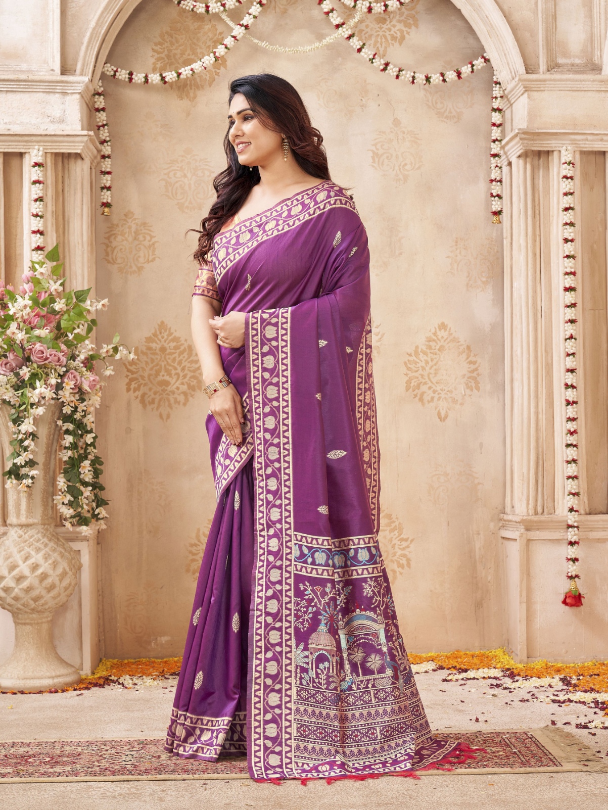 Purple Woven Designer Handloom Raw Silk Saree