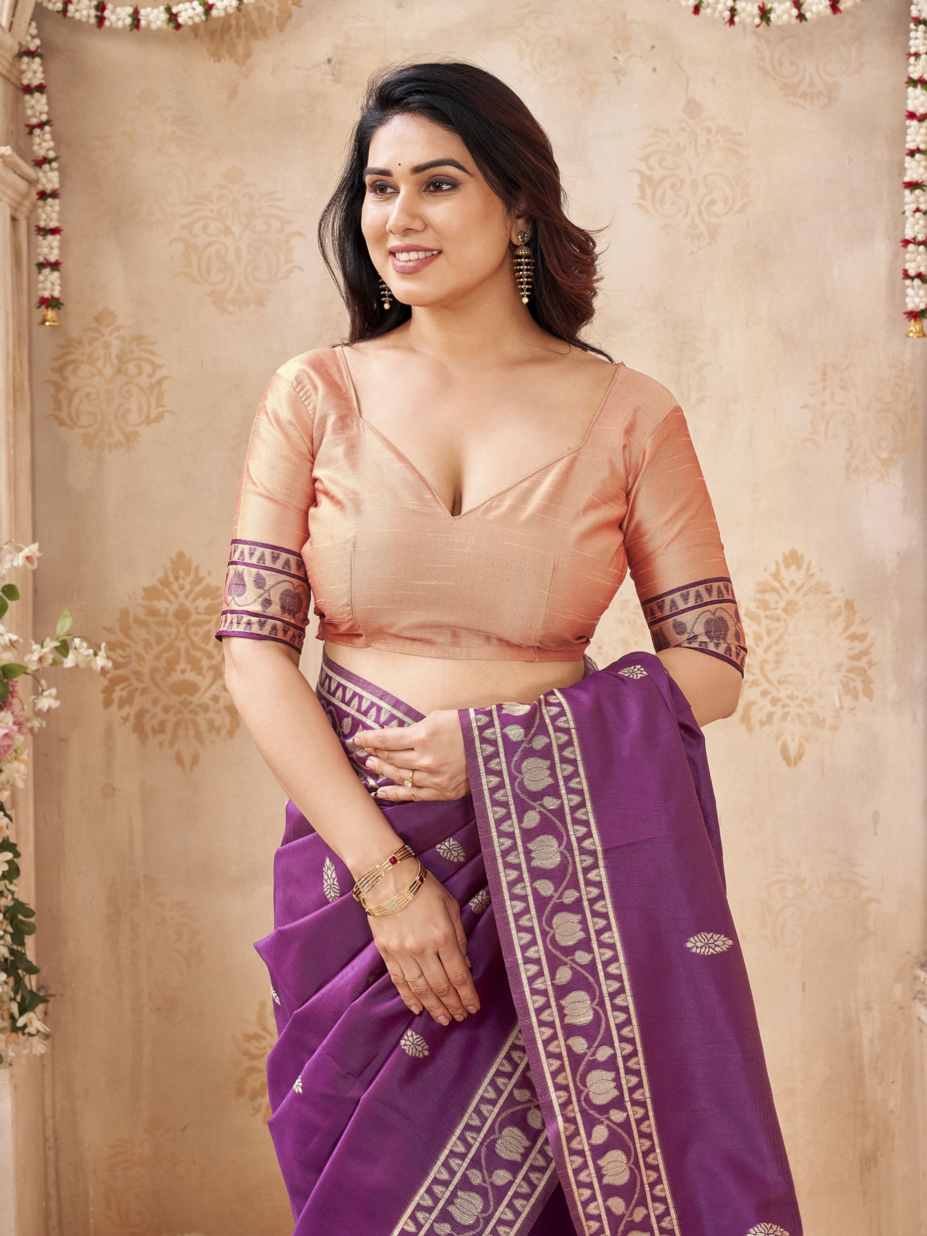 Purple Woven Designer Handloom Raw Silk Saree