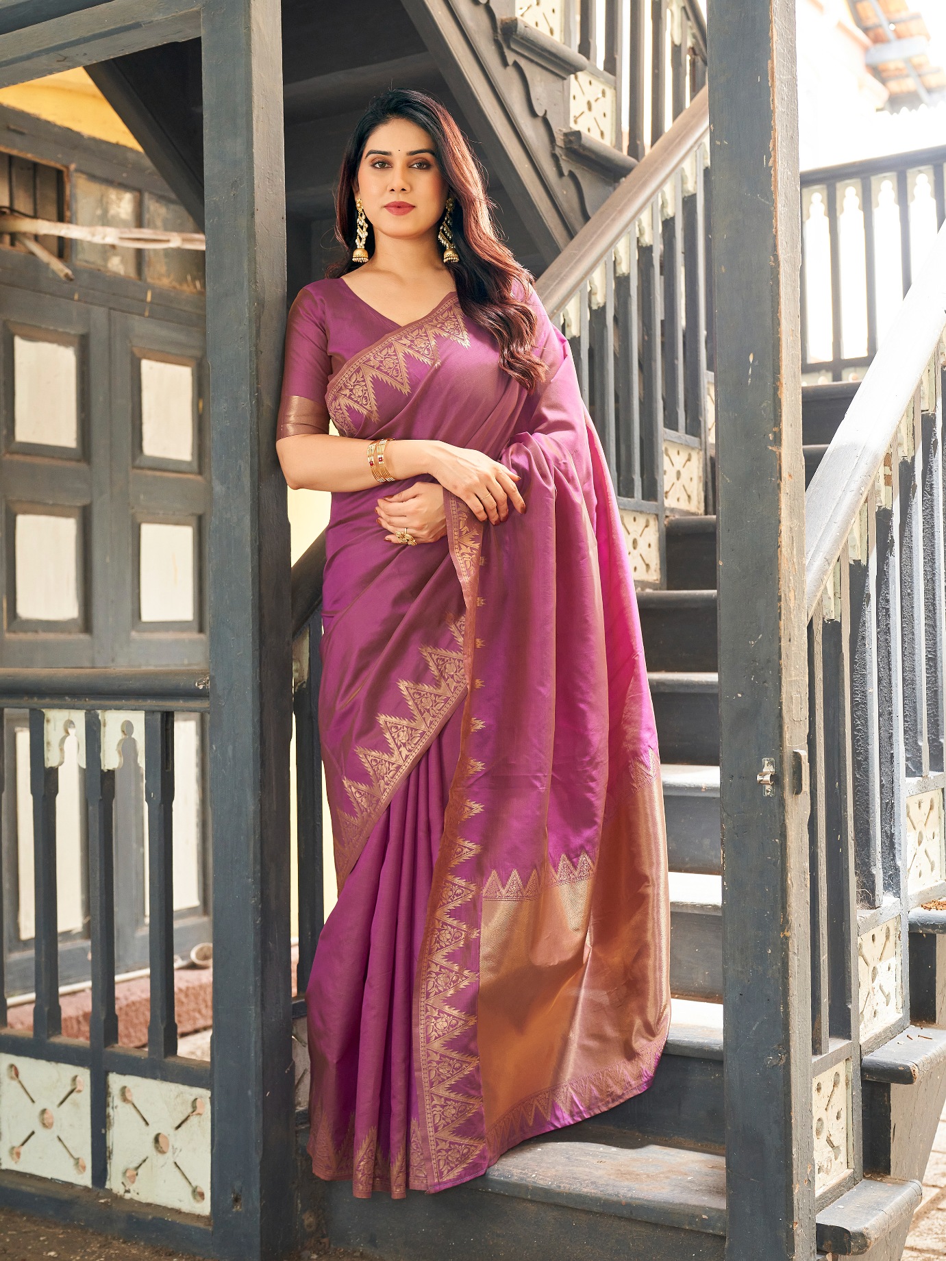 Purple Woven Gold Zari Banarasi Raw Silk Saree