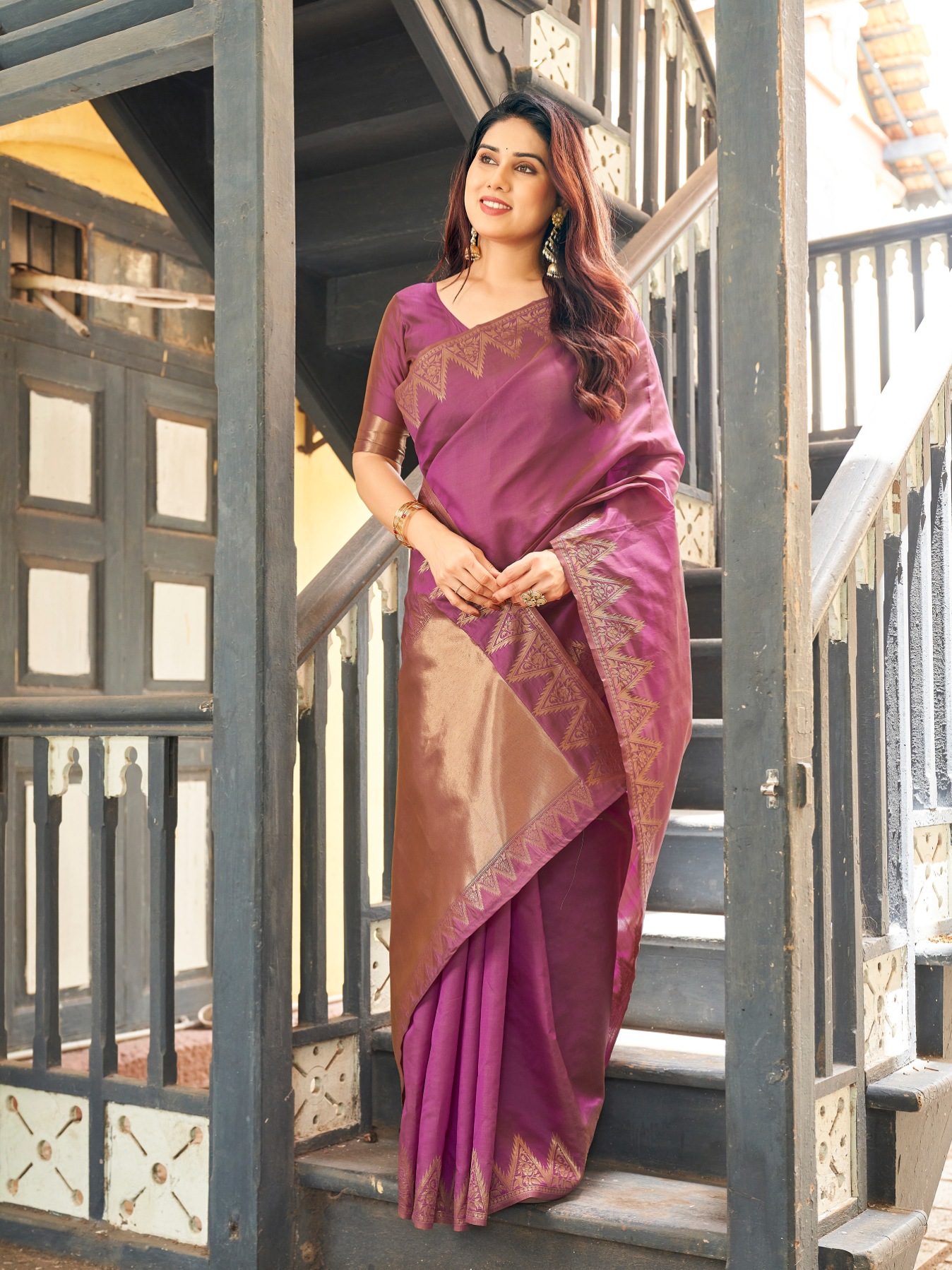 Purple Woven Gold Zari Banarasi Raw Silk Saree