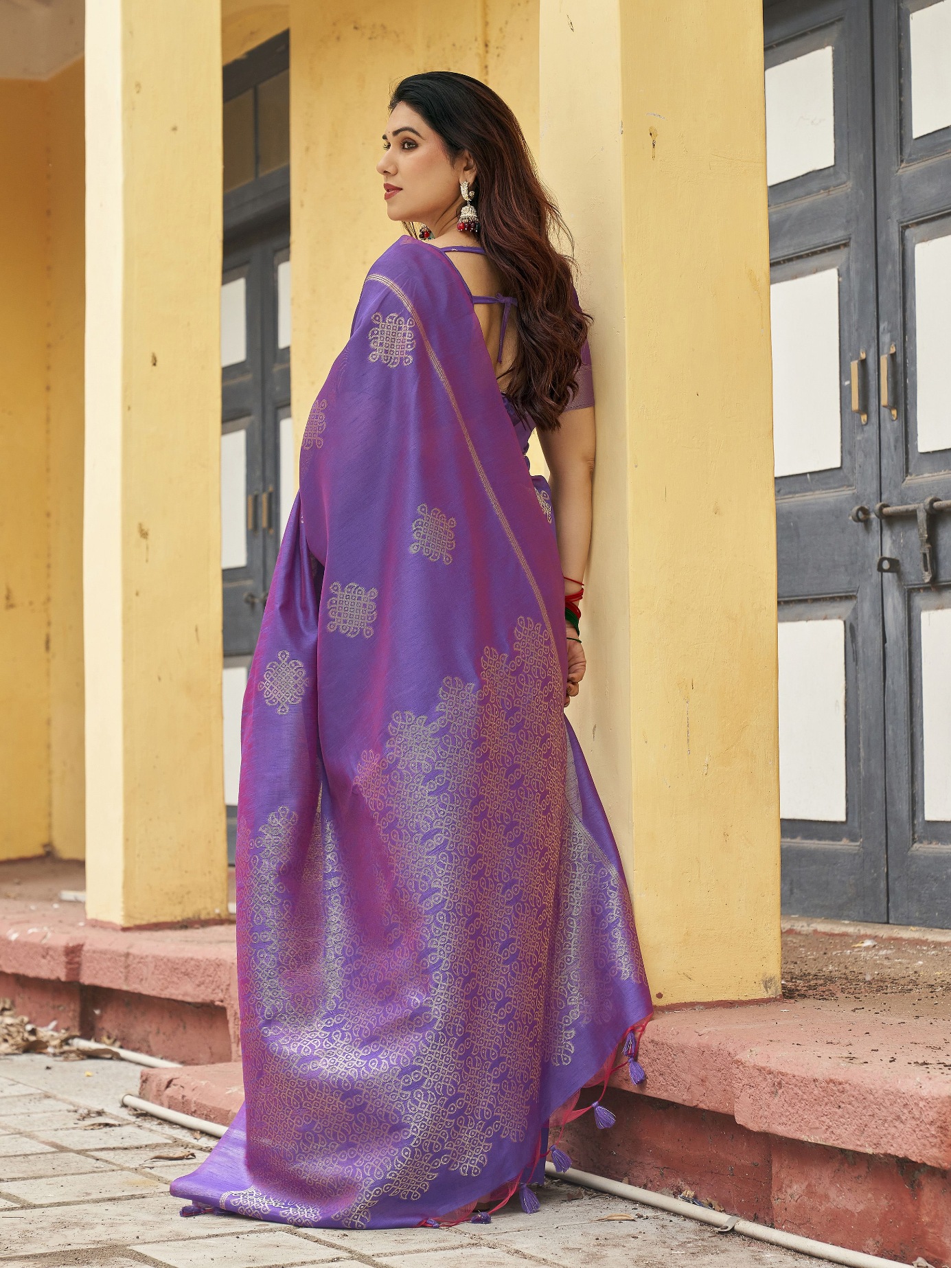 Purple Woven Paithani Pallu Khadi Raw Silk Saree — alternate view