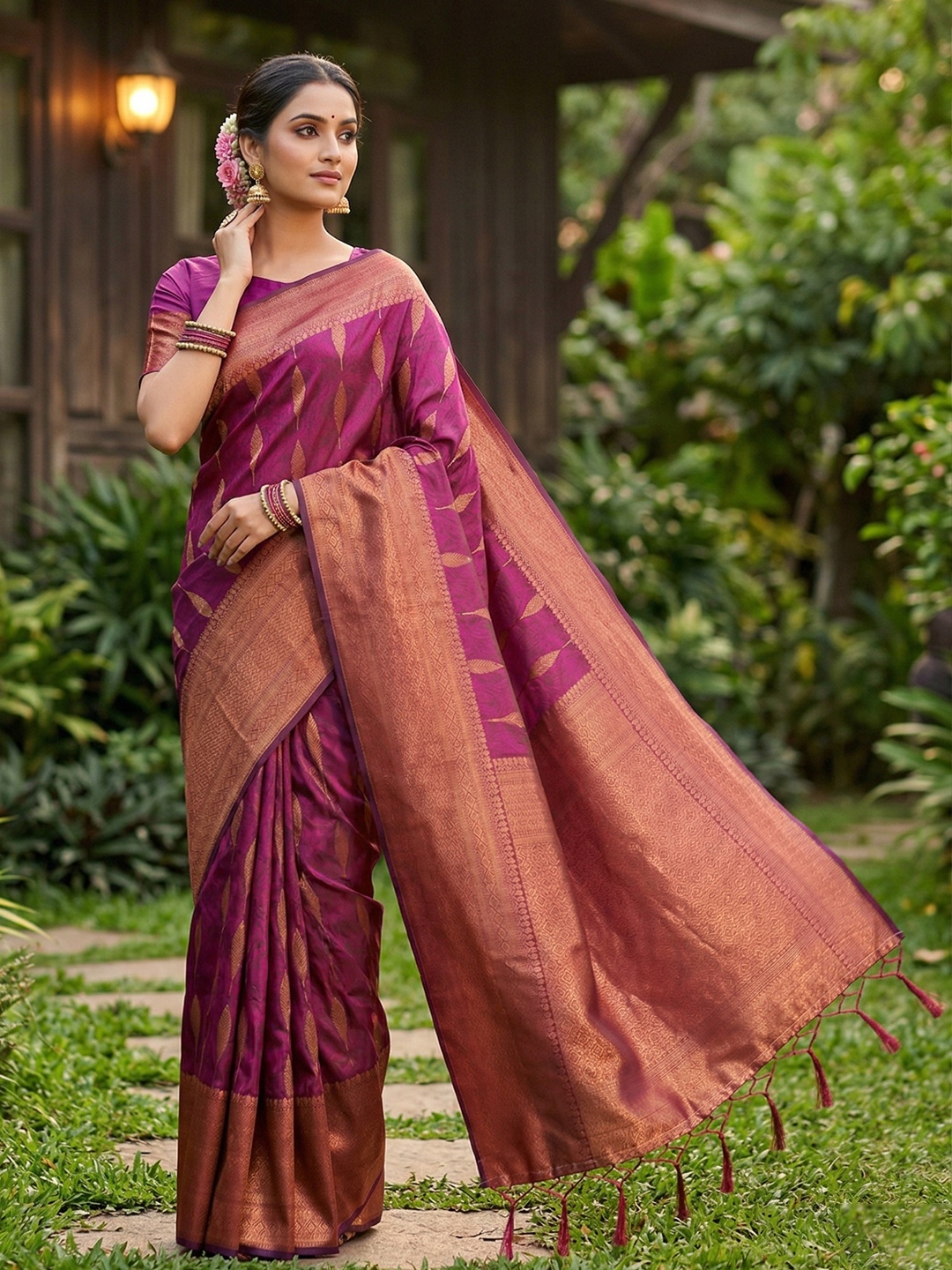 Purple Woven Silk Blend Saree