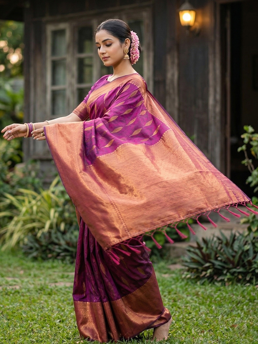 Purple Woven Silk Blend Saree