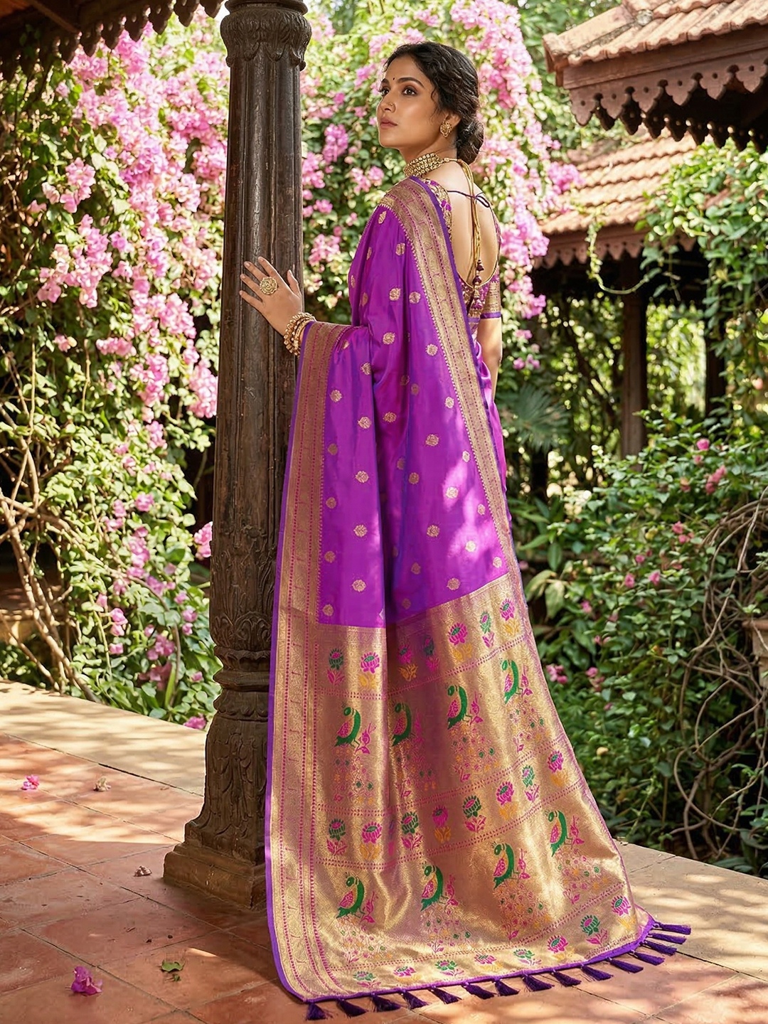 Purple Woven Soft Silk Saree — alternate view