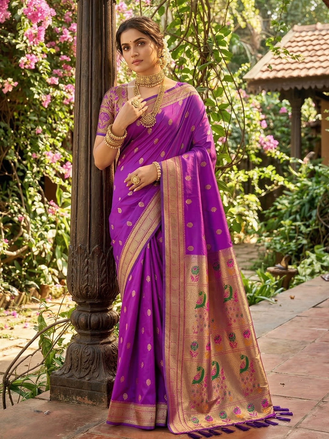 Purple Woven Soft Silk Saree
