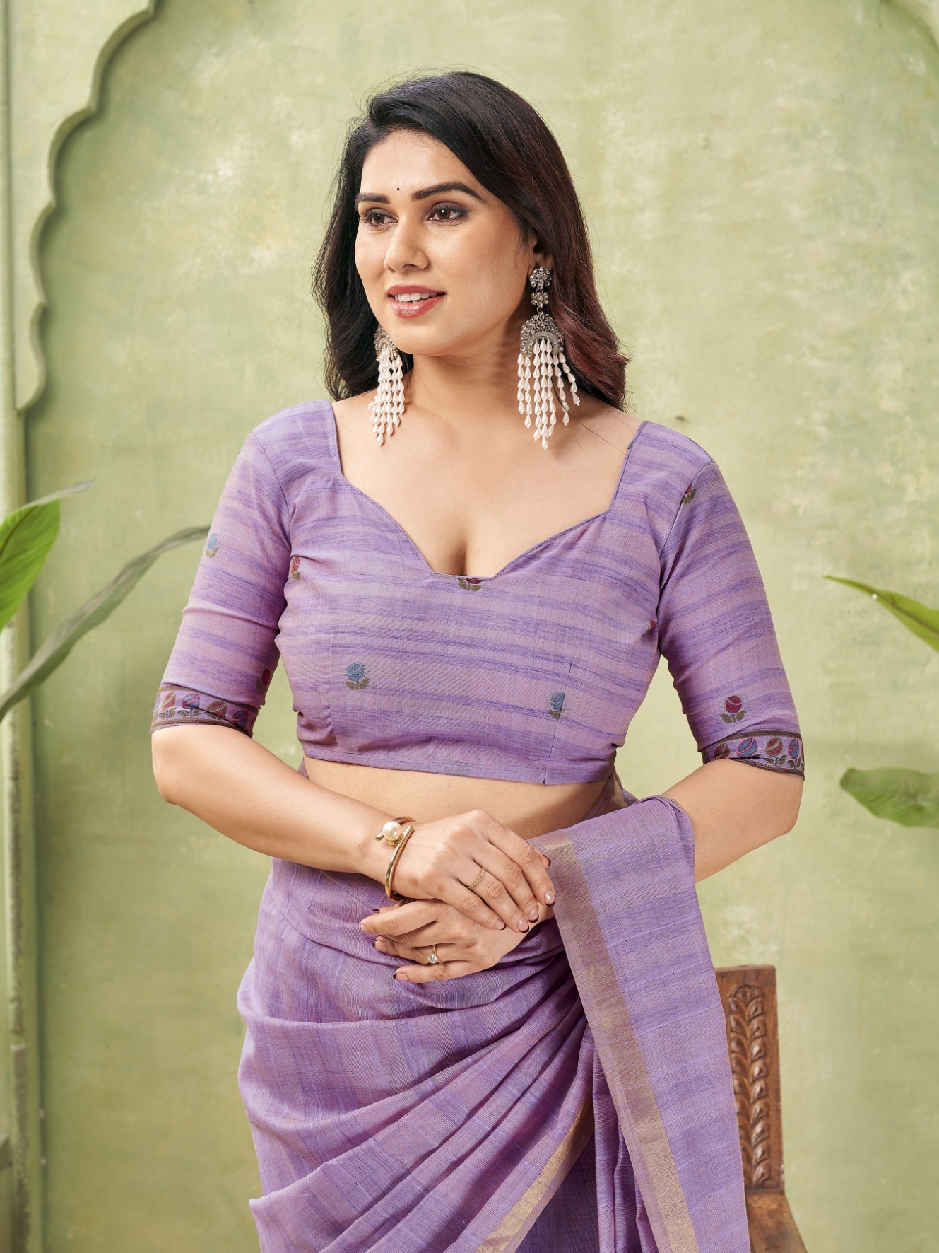 Purple Woven Swan Lotus Designer Ghicha Cotton Saree