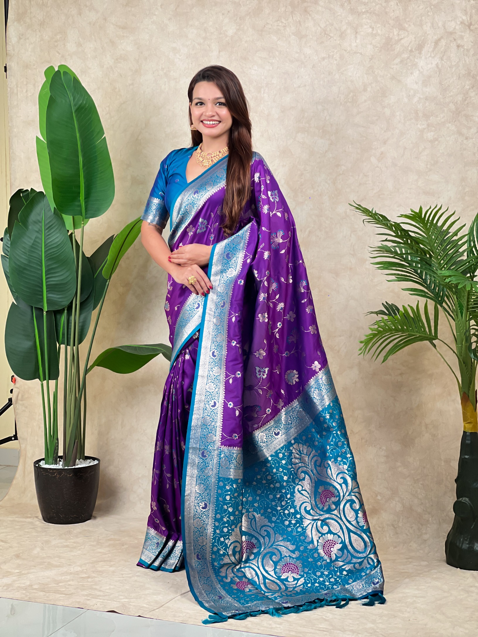 Purple Woven Zari Banarasi Silk Saree