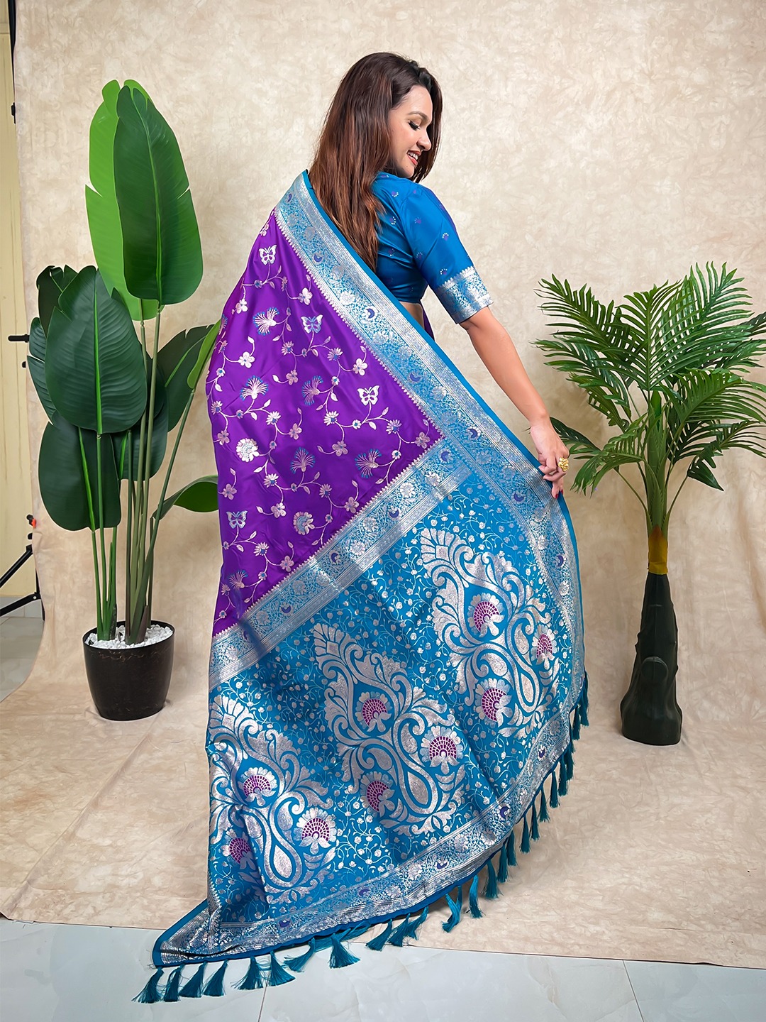 Purple Woven Zari Banarasi Silk Saree — alternate view