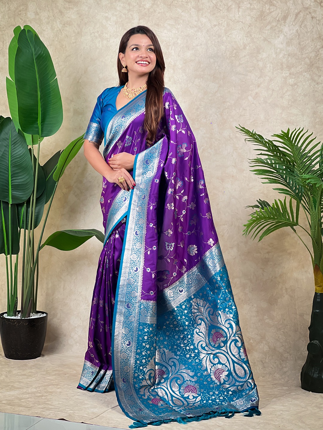 Purple Woven Zari Banarasi Silk Saree