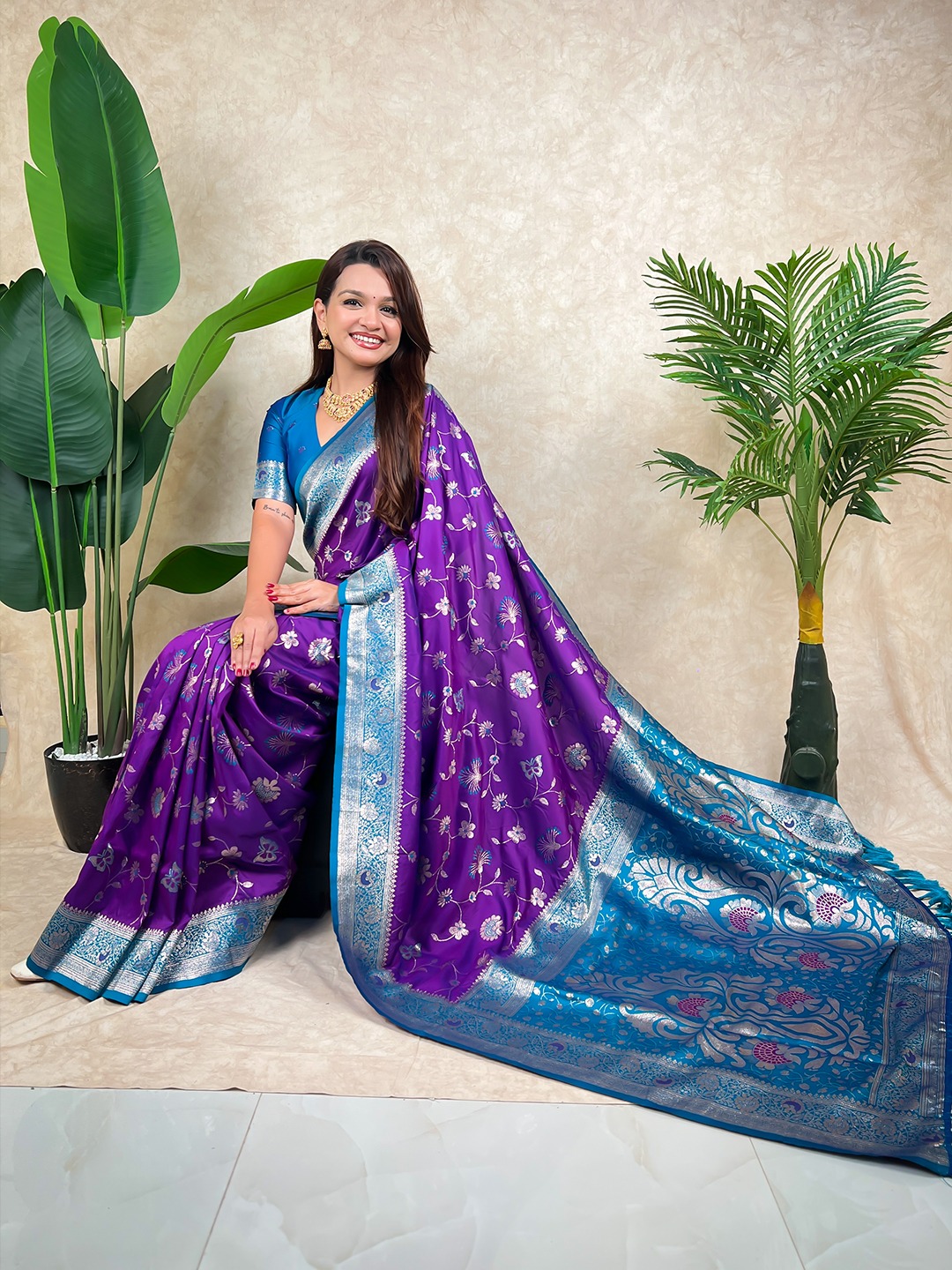Purple Woven Zari Banarasi Silk Saree