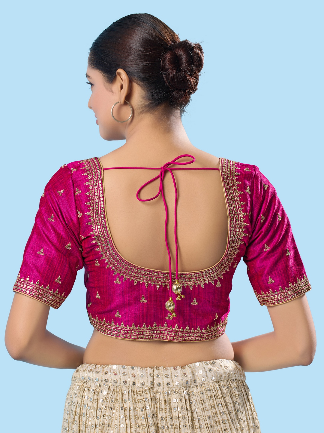 Purple Woven Zari Mulbury Silk Elbow Blouse — alternate view