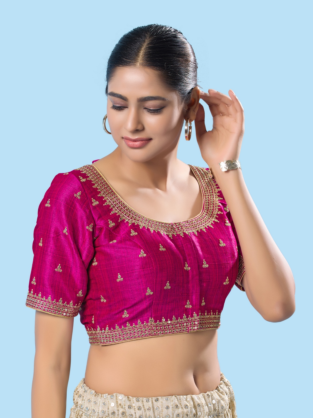 Purple Woven Zari Mulbury Silk Elbow Blouse