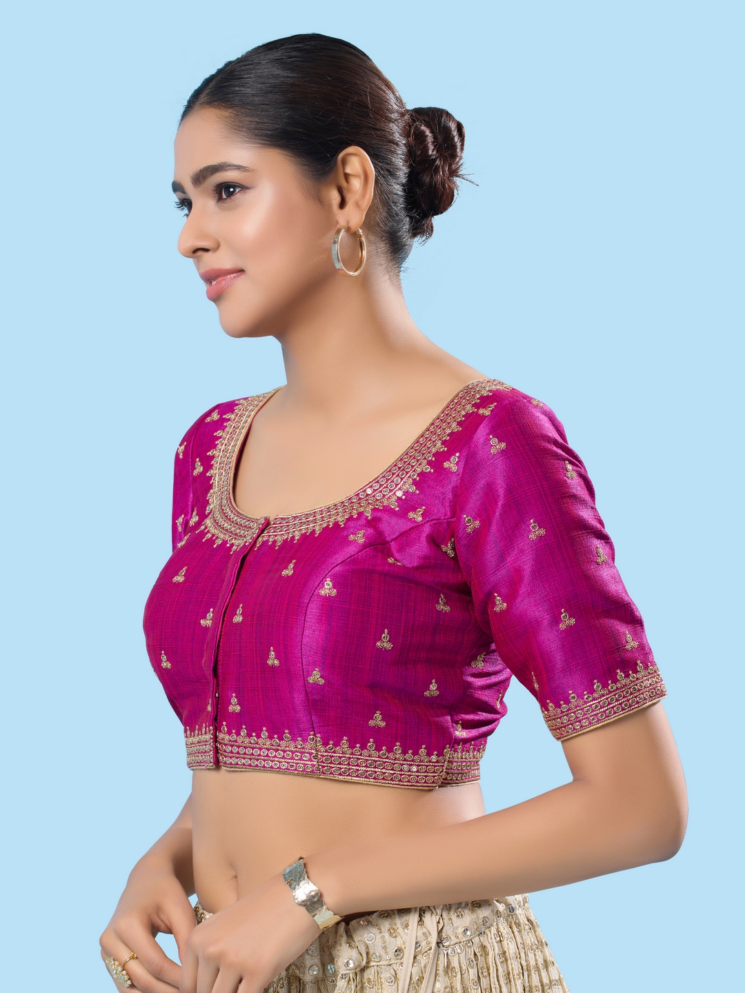 Purple Woven Zari Mulbury Silk Elbow Blouse